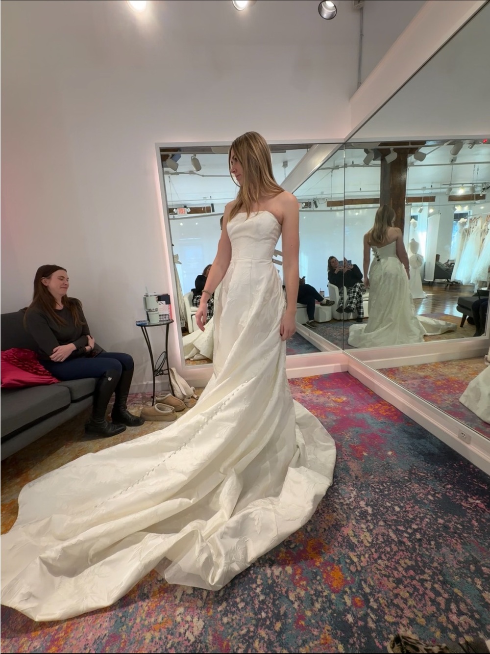 madison james Strapless Ivory Floral Jacquard A-Line Wedding Gown